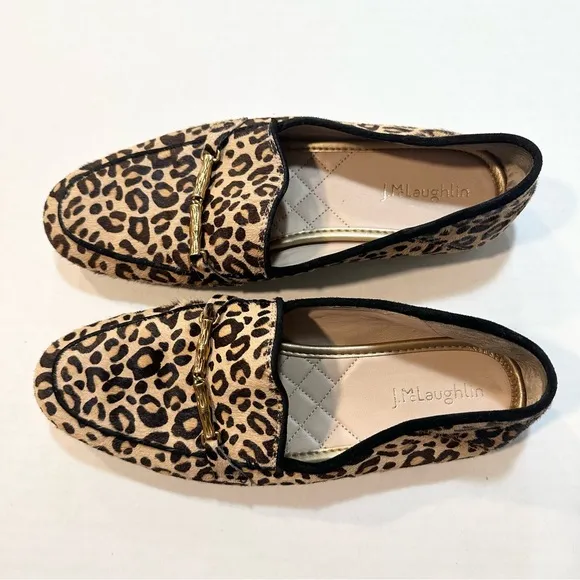 J. McLaughlin Dillon Loafers Leopard Print Pony Hair Calf Fur Flats, Size 7