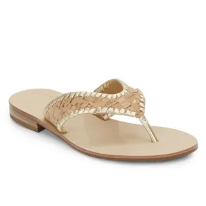 Jack Rogers Megan Cork &amp; Metallic Gold Leather Thong Slides Sandals - 7.5