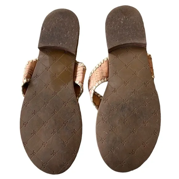 Jack Rogers Megan Cork &amp; Metallic Gold Leather Thong Slides Sandals - 7.5