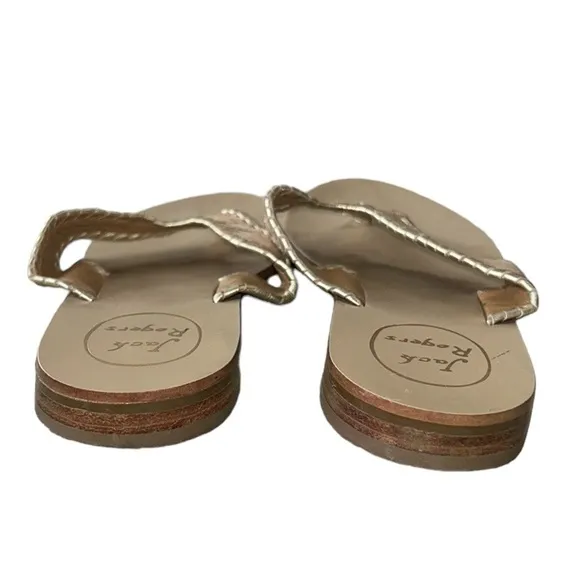 Jack Rogers Megan Cork &amp; Metallic Gold Leather Thong Slides Sandals - 7.5
