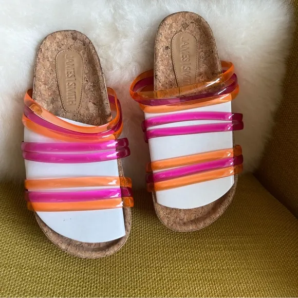 James Smith Rimini Slide – Vibrant Pink   Orange Cork Sandal – Size 9