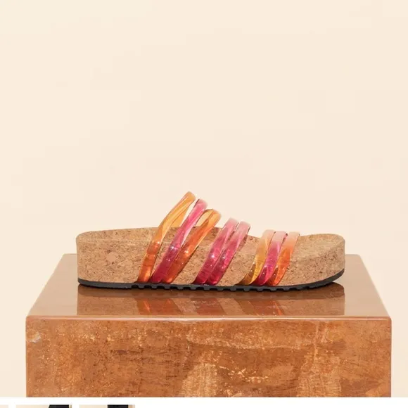 James Smith Rimini Slide – Vibrant Pink   Orange Cork Sandal – Size 9