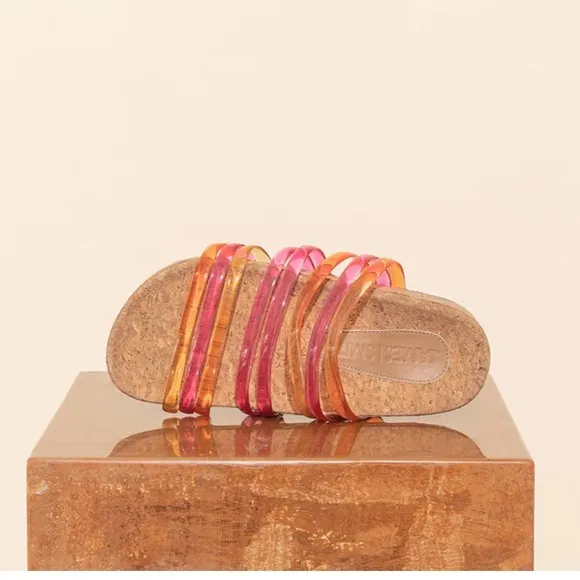 James Smith Rimini Slide – Vibrant Pink   Orange Cork Sandal – Size 9