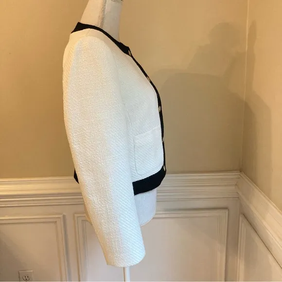 JCREW White Black Tweed Cropped Lady Jacket Blazer Gold Buttons NWT