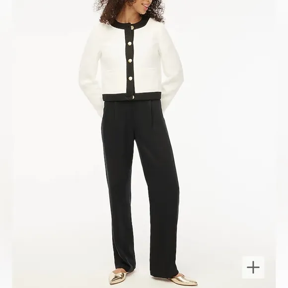JCREW White Black Tweed Cropped Lady Jacket Blazer Gold Buttons NWT