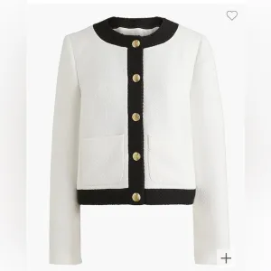 JCREW White Black Tweed Cropped Lady Jacket Blazer Gold Buttons NWT