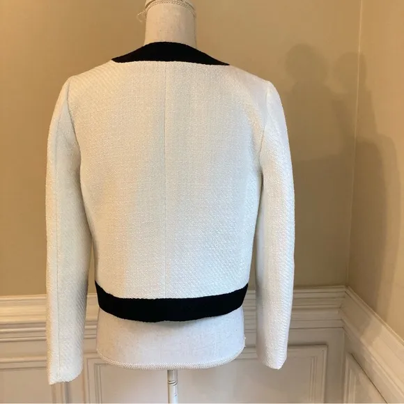 JCREW White Black Tweed Cropped Lady Jacket Blazer Gold Buttons NWT