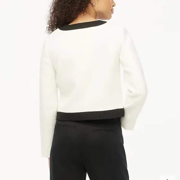JCREW White Black Tweed Cropped Lady Jacket Blazer Gold Buttons NWT