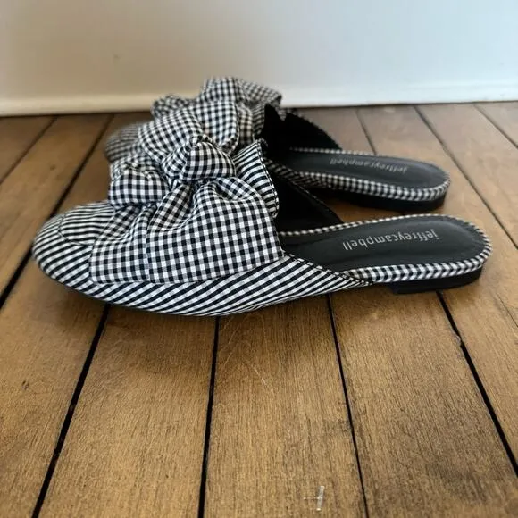 Jeffrey Campbell Black and White Gingham Plaid Bow Mules Slides 6.5