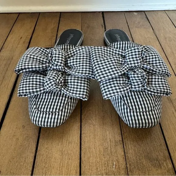 Jeffrey Campbell Black and White Gingham Plaid Bow Mules Slides 6.5