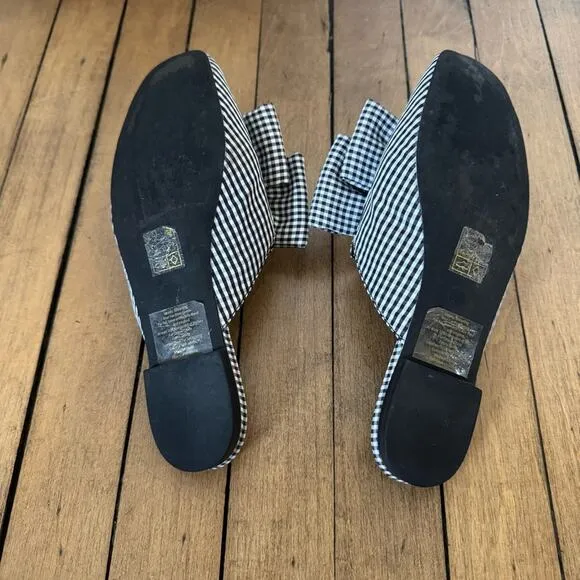 Jeffrey Campbell Black and White Gingham Plaid Bow Mules Slides 6.5