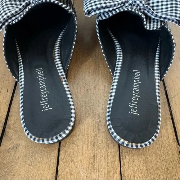 Jeffrey Campbell Black and White Gingham Plaid Bow Mules Slides 6.5