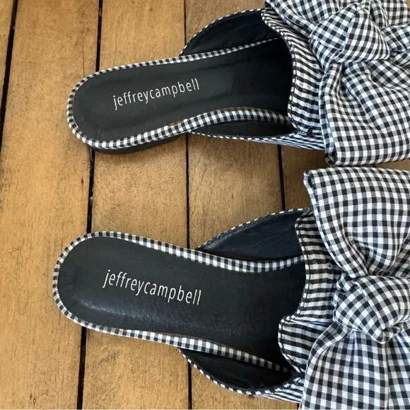 Jeffrey Campbell Black and White Gingham Plaid Bow Mules Slides 6.5