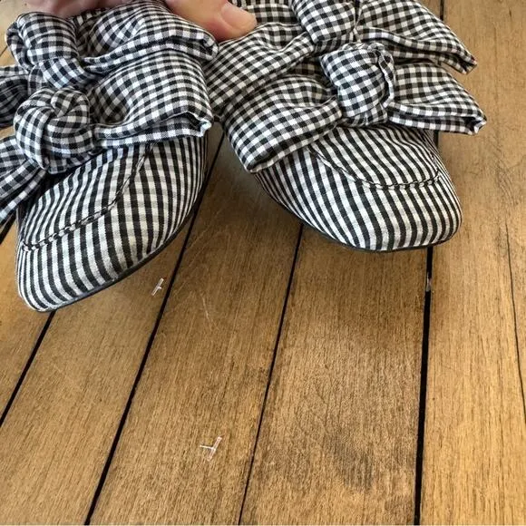 Jeffrey Campbell Black and White Gingham Plaid Bow Mules Slides 6.5