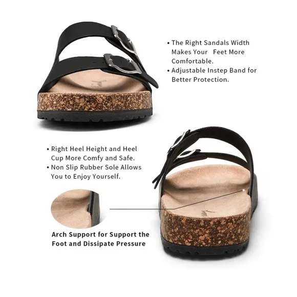 JEOSSY MILAN Two Buckles and Cork Footbed Slides