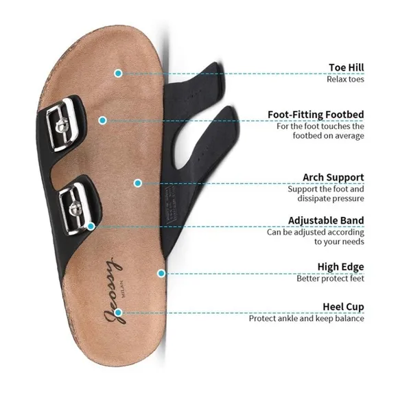 JEOSSY MILAN Two Buckles and Cork Footbed Slides