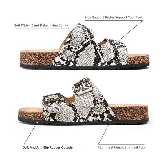 JEOSSY MILAN Two Buckles with Cork Footbed Slides