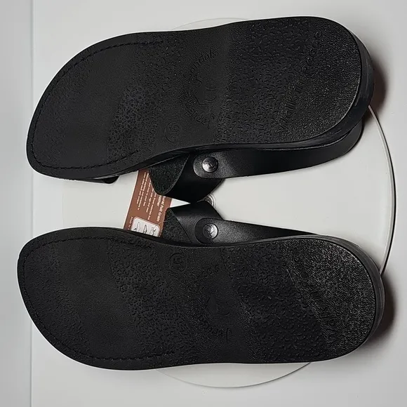 Jerusalem Amos Flat Sandals Ankle Strap Toe Loop‎ Adjustable Leather Black 13 46