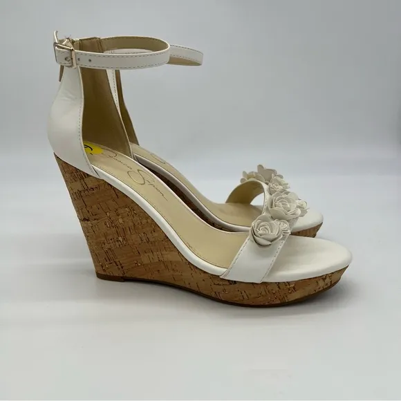 JESSICA SIMPSON White Jeffina Leather Wedge Sandals Size 9M
