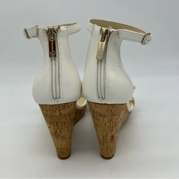 JESSICA SIMPSON White Jeffina Leather Wedge Sandals Size 9M