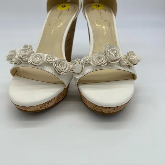 JESSICA SIMPSON White Jeffina Leather Wedge Sandals Size 9M