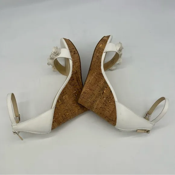 JESSICA SIMPSON White Jeffina Leather Wedge Sandals Size 9M