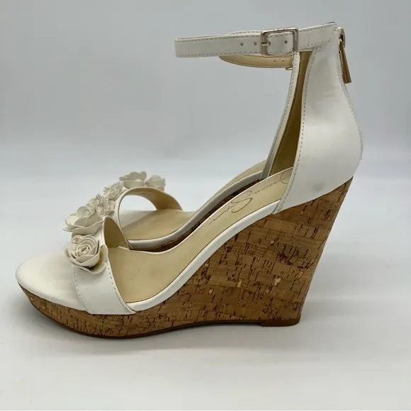 JESSICA SIMPSON White Jeffina Leather Wedge Sandals Size 9M