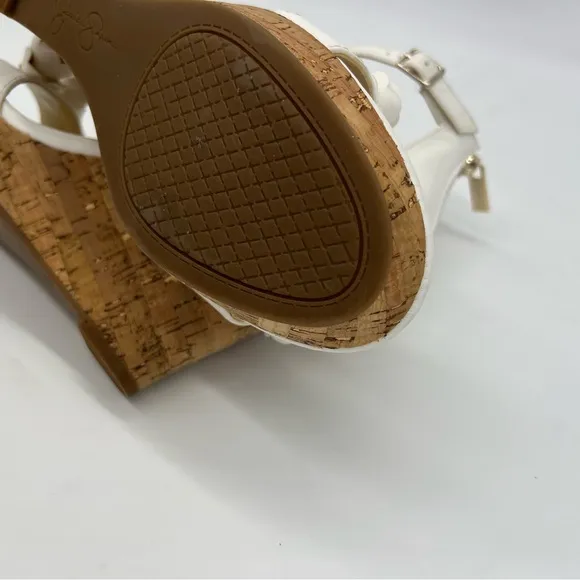 JESSICA SIMPSON White Jeffina Leather Wedge Sandals Size 9M