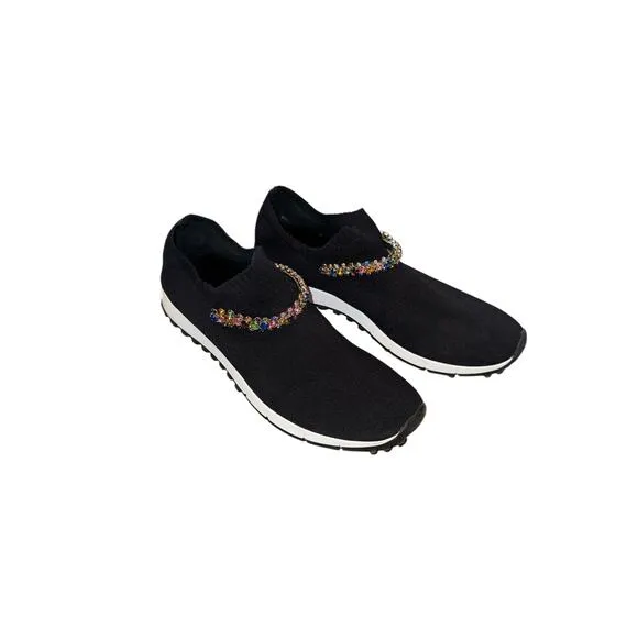 Jimmy Choo Verona Embellished Black m Crystal Jewel Sneakers Trainers sz 9 w/COA