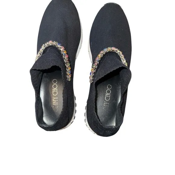 Jimmy Choo Verona Embellished Black m Crystal Jewel Sneakers Trainers sz 9 w/COA