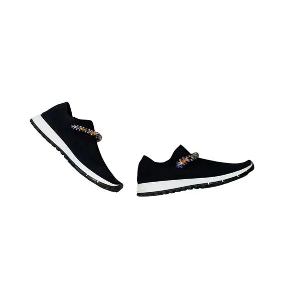 Jimmy Choo Verona Embellished Black m Crystal Jewel Sneakers Trainers sz 9 w/COA