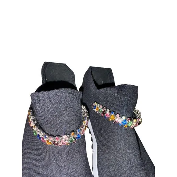 Jimmy Choo Verona Embellished Black m Crystal Jewel Sneakers Trainers sz 9 w/COA
