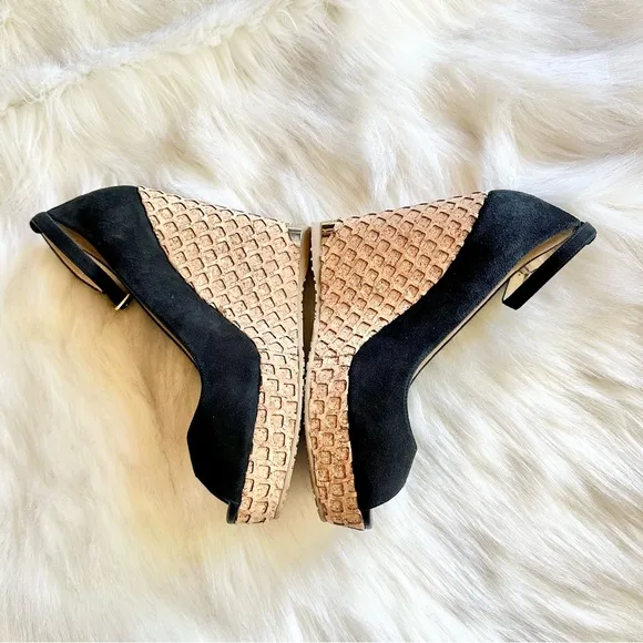 JIMMY CHOO Women's Pacific 120 Black Suede Wedge Sandals Size 39.5