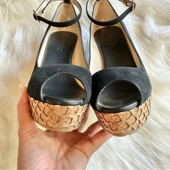 JIMMY CHOO Women's Pacific 120 Black Suede Wedge Sandals Size 39.5