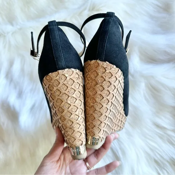 JIMMY CHOO Women's Pacific 120 Black Suede Wedge Sandals Size 39.5