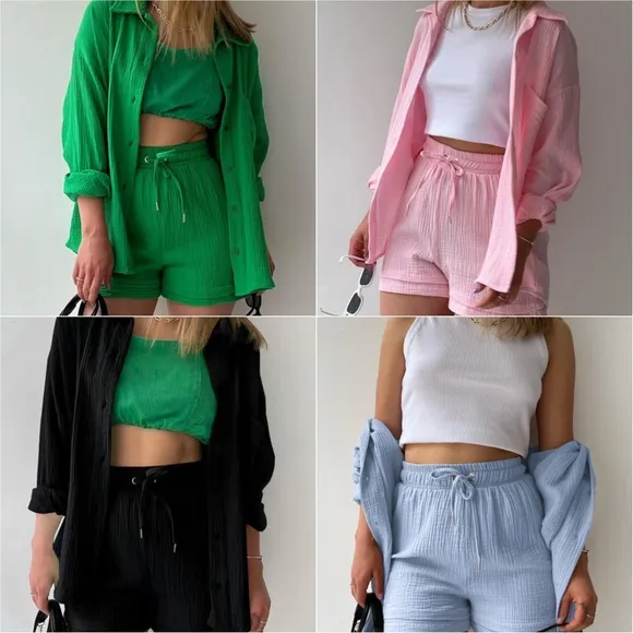 Joanna Button Up Shirt &amp; Shorts Set - Rose