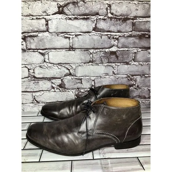 John Varvatos Gray Taupe 2 Eyelet Chukka Lace Up Ankle Boots Men Sz 13M US/46EU