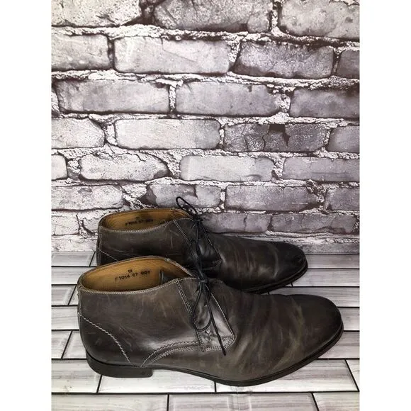 John Varvatos Gray Taupe 2 Eyelet Chukka Lace Up Ankle Boots Men Sz 13M US/46EU