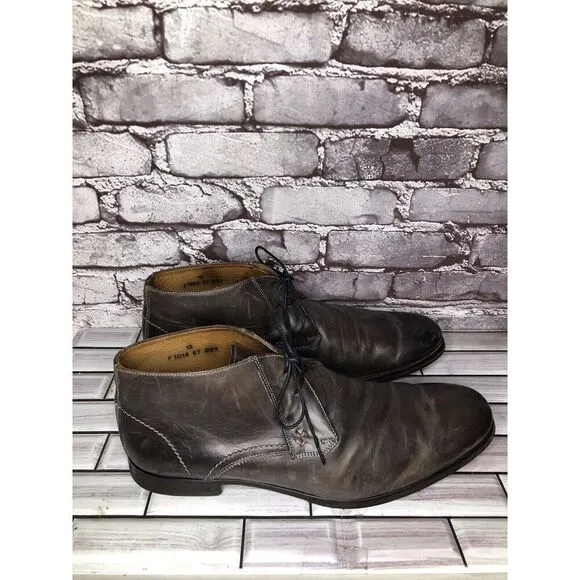 John Varvatos Gray Taupe 2 Eyelet Chukka Lace Up Ankle Boots Men Sz 13M US/46EU