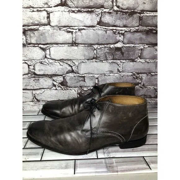 John Varvatos Gray Taupe 2 Eyelet Chukka Lace Up Ankle Boots Men Sz 13M US/46EU