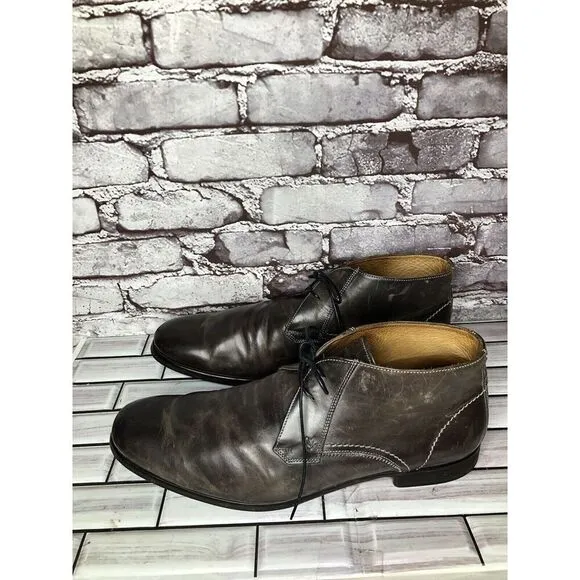 John Varvatos Gray Taupe 2 Eyelet Chukka Lace Up Ankle Boots Men Sz 13M US/46EU