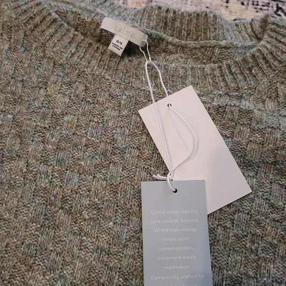 Johnny Was Calme Basket Weave Knit Poncho Sweater Sage Green One Size M L XL‎