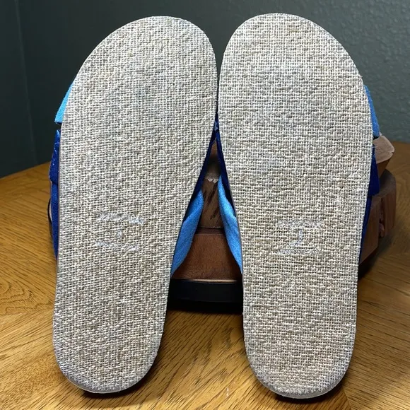 JOHNNY WAS Denim Suede Floral Tapestry Twist Slides