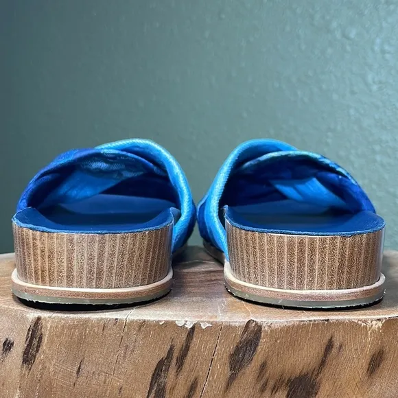JOHNNY WAS Denim Suede Floral Tapestry Twist Slides
