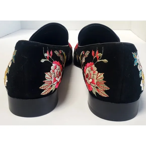 Johnny Was Shoes Slip On Mono Smoking Loafers 9.5 JWS 7822-6 Embroidery Floral