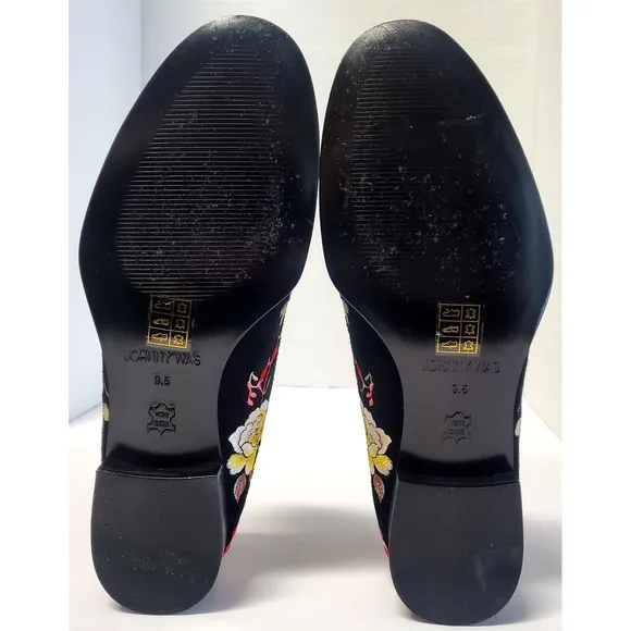 Johnny Was Shoes Slip On Mono Smoking Loafers 9.5 JWS 7822-6 Embroidery Floral