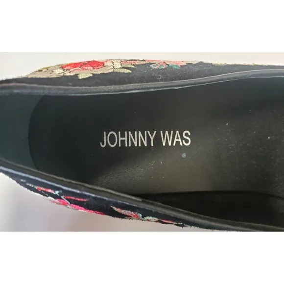 Johnny Was Shoes Slip On Mono Smoking Loafers 9.5 JWS 7822-6 Embroidery Floral