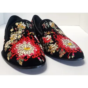 Johnny Was Shoes Slip On Mono Smoking Loafers 9.5 JWS 7822-6 Embroidery Floral