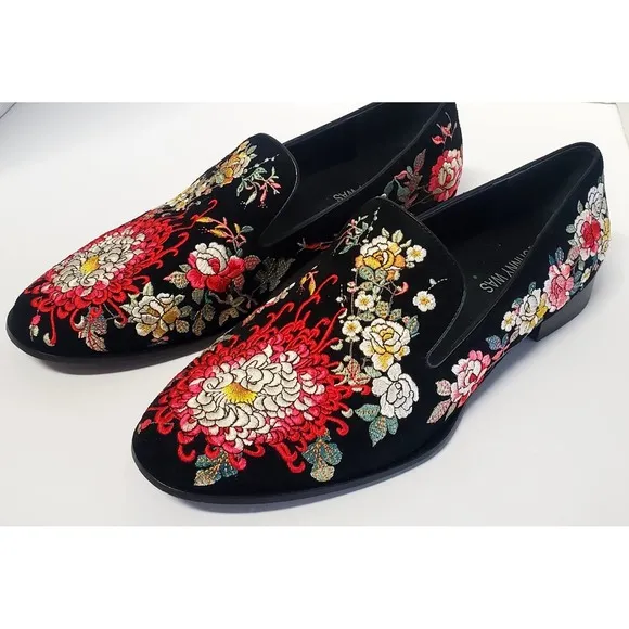 Johnny Was Shoes Slip On Mono Smoking Loafers 9.5 JWS 7822-6 Embroidery Floral