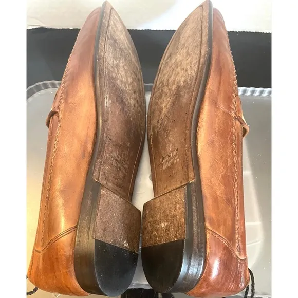 Johnson &amp; Murphy Chestnut/Cream  Leather Slip On Loafer Shoes Men's Size 10.5 M